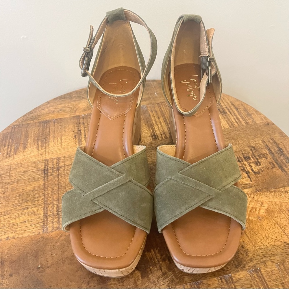 Crown Vintage Chalina Wedge Sandal Green Sz 8.5 - Picture 6 of 7